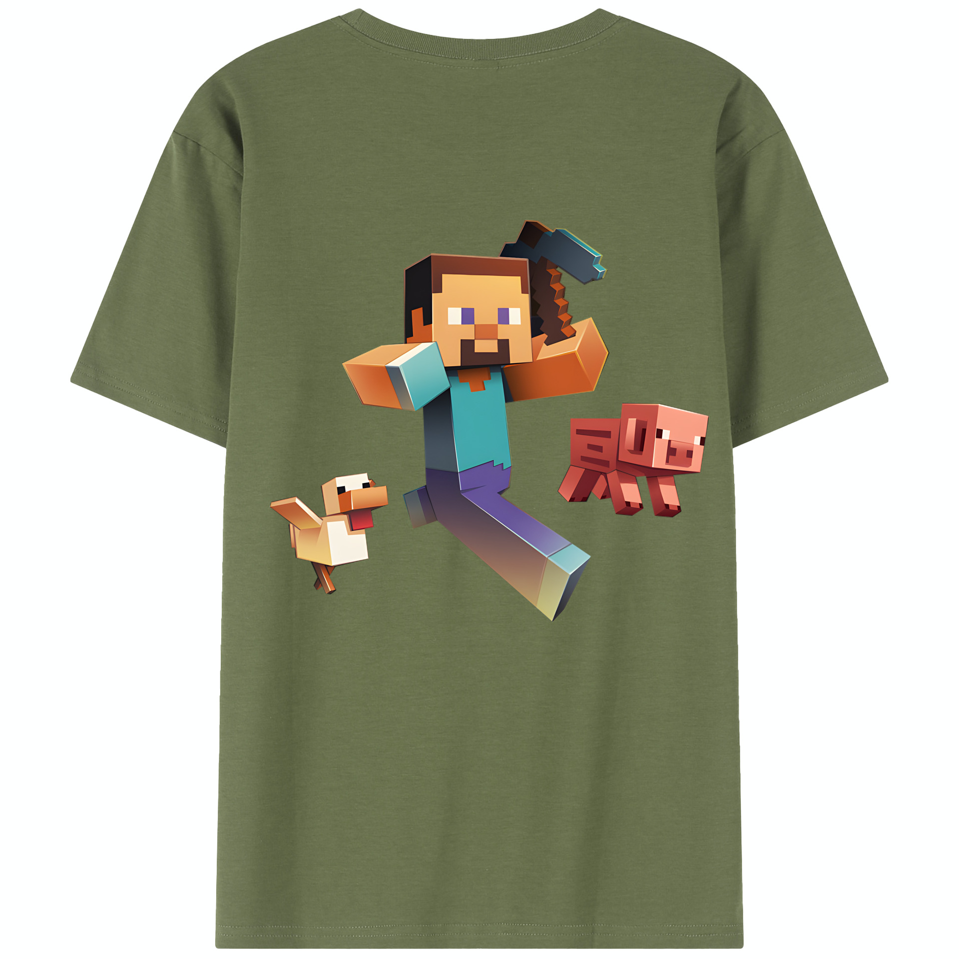 （画像用） マインクラフト ブロックの世界 Minecraft MC Block world 綿100％半袖Tシャツ（背面プリント）